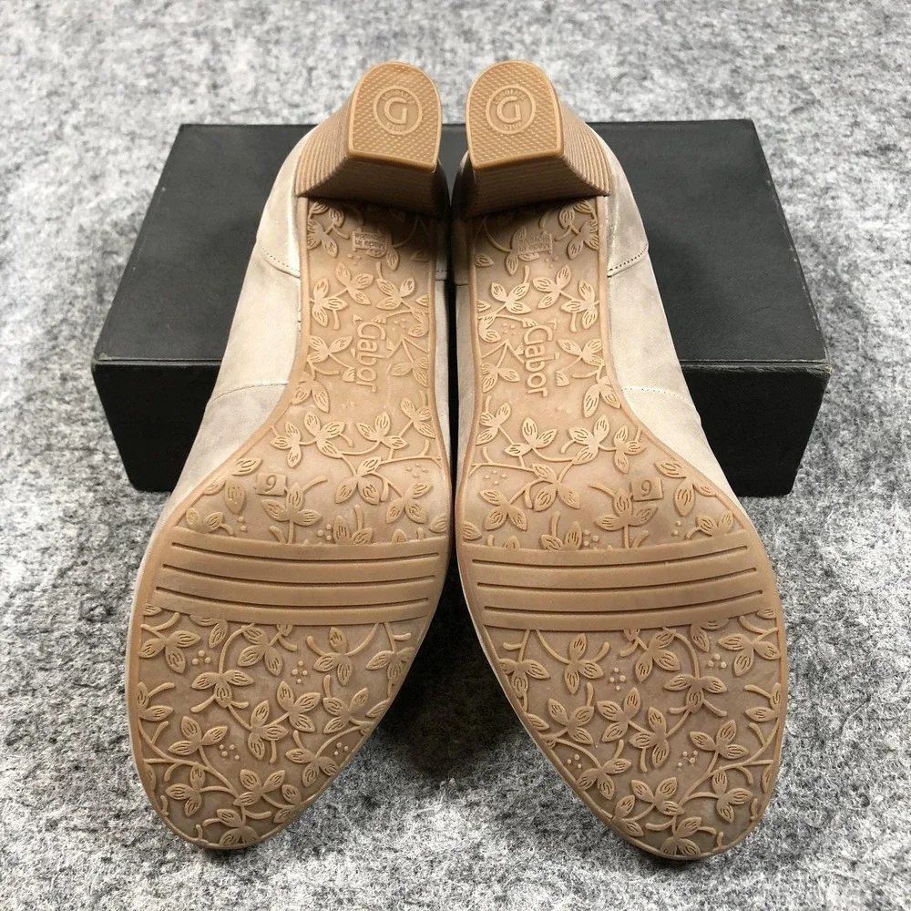 Gabor Comfort Pumps Womens Size 8.5 Beige Leather Block Heel Round Toe Shoes